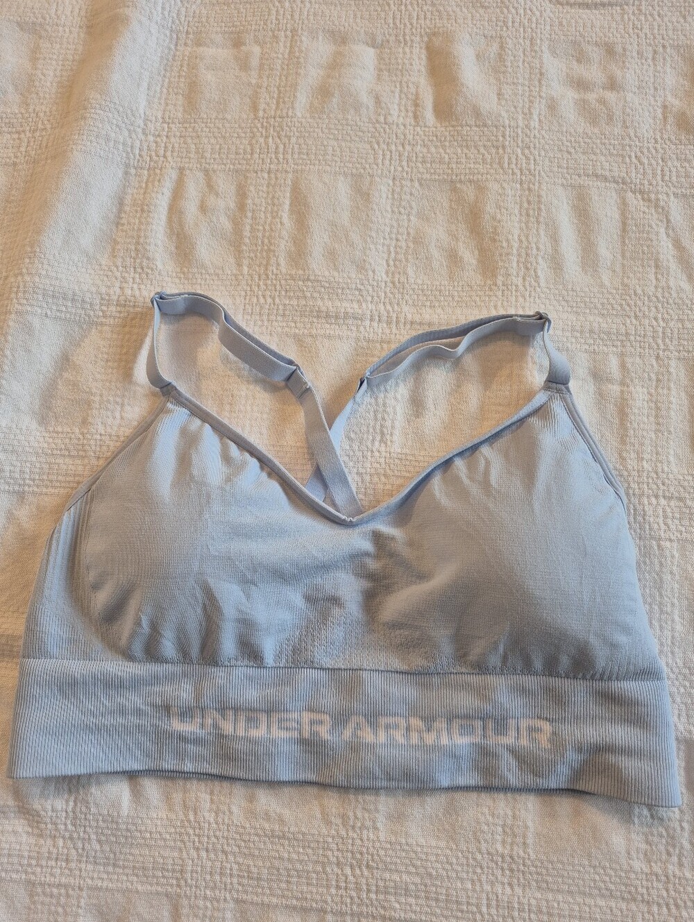 Under Armour Vanish Large lt blue Seamless Low sports bra crossback straps EUC